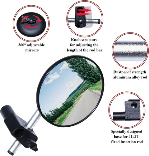 Vista 4 de Buling Doors off Mirrors - Espejos retrovisores profesionales todoterreno 2025, diseño mejorado compatible con Jeep Wrangler JL/JLU 2018-2023 y Jeep