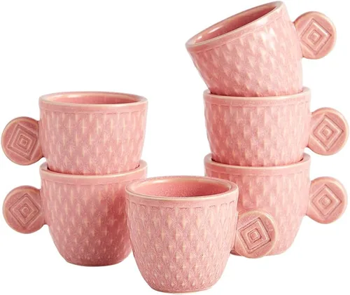 Vista 8 de Juego de 6 tazas de café espresso vintage, tazas Demitasse de 3 onzas, tazas de café espresso pequeñas de cerámica en relieve únicas en relieve Crema