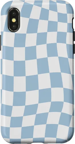 Vista 5 de Funda estética pastel azul claro remolino a cuadros para iPhone 16