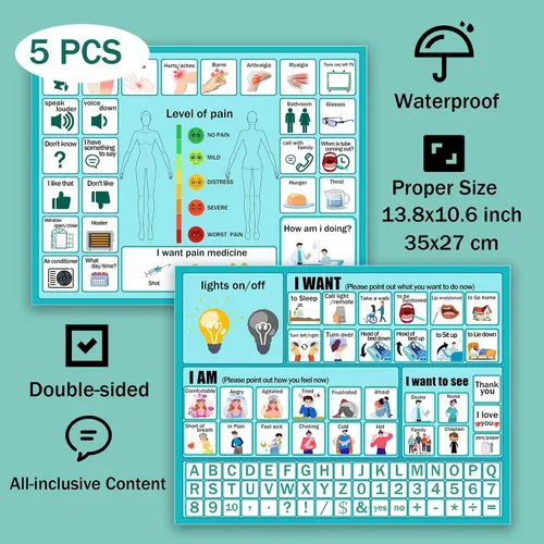 Vista 2 de Tablero de comunicación no verbal, resistente al agua, herramientas de comunicación para pacientes con afasia, tarjetas duraderas para dispositivos