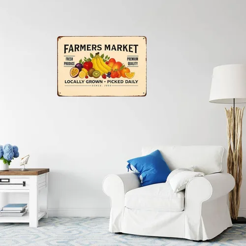 Vista 6 de Retro-Style Plates For Farmers Market Signs Posters Funny metal sign For Man Cave bathroom Farm Bedroom living room Kitchen Garage Wall Decor 8 * 12