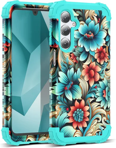Vista 79 de Funda para Galaxy A14 5G Case, Patrón Floral 3 en 1 Protección Resistente de Servicio Pesado a Prueba de Golpes Parachoques de Goma de Silicona