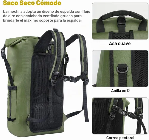 Vista 3 de MIER Mochila impermeable Saco con cierre de parte superior enrollable Bolsa seca ligera, Mochilas tipo mochila Heavy Duty Dry Sack, Cushioned
