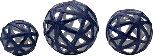 Vista 5 de Elements Juego de 3 esferas decorativas de cerámica, bolas decorativas azules para el hogar, acabado azul oscuro brillante, decoración moderna