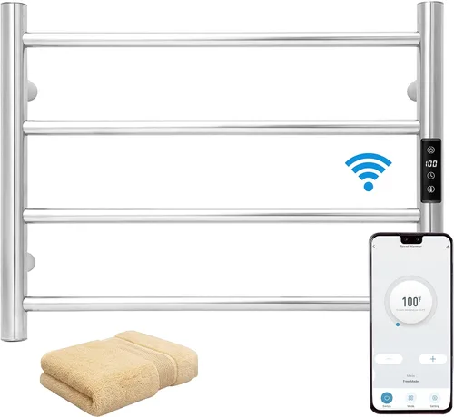 Vista 8 de KEG Calentador de toallas montado en la pared con temporizador incorporado 4 barras de acero inoxidable eléctrico calentado toallero para baño