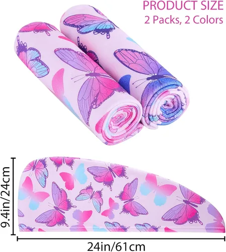 Vista 6 de FIOBEE Toalla Envolvente de Microfibra para el Cabello para Niños, Toalla de Secado Rápido, Turbantes Absorbentes para Cabello Húmedo con Botón