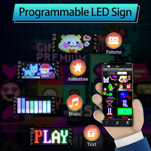 Vista 3 de Letreros LED para Coche, Control Programable por Aplicación Bluetooth, Editor de Texto DIY, Patrones, Animaciones para Coche, Sala