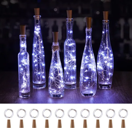 Vista 12 de Brightown Luces para Botellas de Vino con Corcho - Paquete de 10, 2.1 m, 20 LED, Luces de Corcho Operadas con Batería, Luces de Hada Mini de Alambre