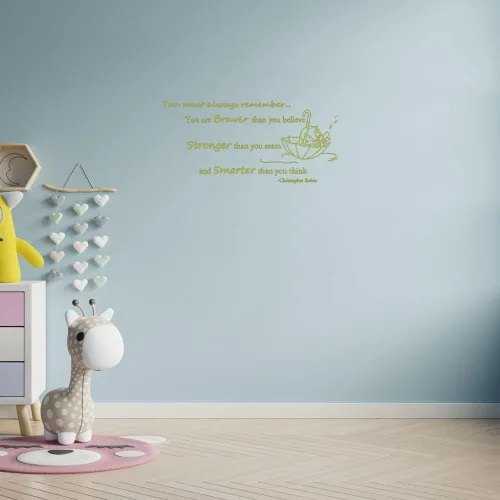 Vista 3 de Wall Decals Quote Winnie Pooh Braver Stronger Smarter Vinyl Sticker Baby Boy Girl Bedroom Nursery Home Decor L343 (56in x 26in, white)