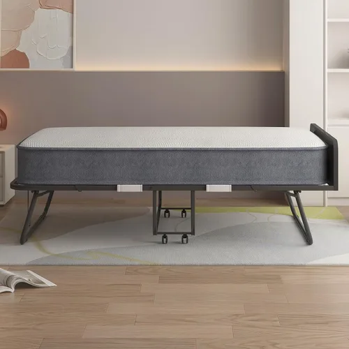 Vista 2 de Mjkone Cama plegable con colchón, cama rodante para adultos con cabecero y bolsa antipolvo, cama plegable portátil de 5 pulgadas para huéspedes