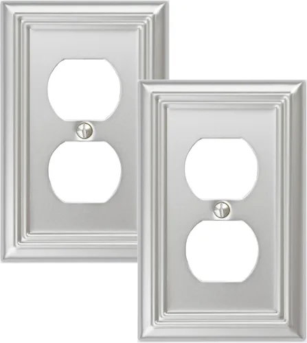 Vista 17 de OKAWYC Adler - Placa de pared de metal para interruptor de luz de palanca/decorador, paquete de 2 unidades, níquel cepillado, 2 Gang