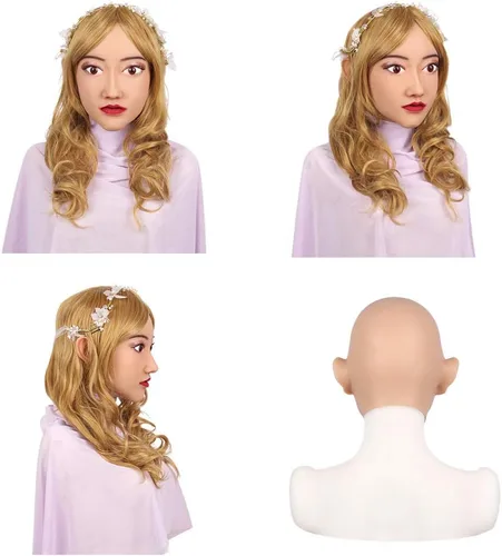 Vista 2 de Mascarada de silicona realista máscara maquillaje femenino Headwear para Transgender Drag Queen Cosplay disfraces de Halloween