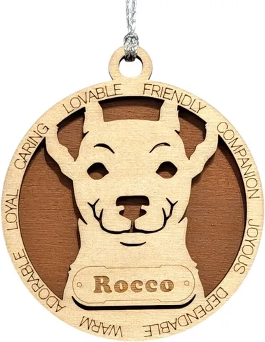 Vista 59 de Adorno de Navidad personalizado para perro Cavalier King Charles Spaniel, redondo de 3 pulgadas, madera cortada con láser de 2 capas, nombre y texto