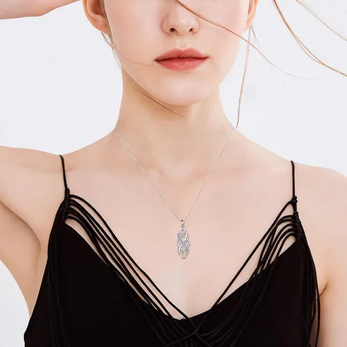 Vista 2 de YFN Collar con colgante de ópalo creado con nudo celta irlandés, collares negros de plata esterlina para mujeres y hombres de 18 pulgadas