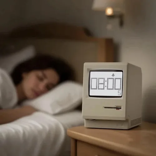 Vista 6 de ANTPO Maclock WB-8 Reloj Despertador Retro de Píxeles, Reloj Digital Electrónico Estilo Computadora de los 80s de 1984 con Pantalla LCD, Reloj