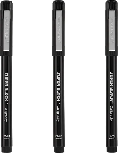 Vista 5 de Creative Mark Juego de 3 bolígrafos de caligrafía y punta fina para dibujo de letras y caligrafía, súper negro, permanente, resistente al agua y sin