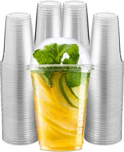 Vista 6 de Green Direct Vasos desechables de plástico transparente de 12 onzas con tapas, para café helado, té Bubble Boba, bebidas frías, batidos, paquete