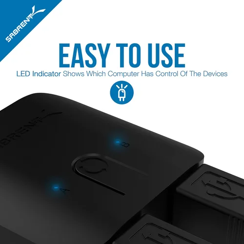 Vista 7 de SABRENT Interruptor de uso compartido USB 2.0 para múltiples computadoras y periféricos Indicadores de dispositivo LED (USB-SW20) Negro