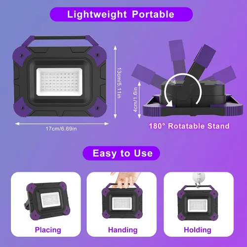 Vista 3 de AUMIO Paquete de 2 luces negras UV recargables de 405 nm con modos alto y Púrpura