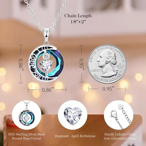 Vista 5 de Collares de cristal para mujer, regalos para aniversario de esposa, regalos de cumpleaños para mujeres, collar de zafiro azul con la frase "I Love