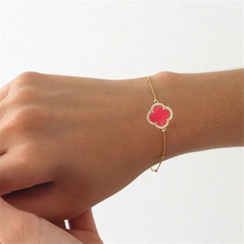 Vista 4 de Pulsera ajustable de cristal de trébol de la suerte chapada en oro de 18 quilates para mujer, ajustable, simple, a la moda, regalos de cumpleaños
