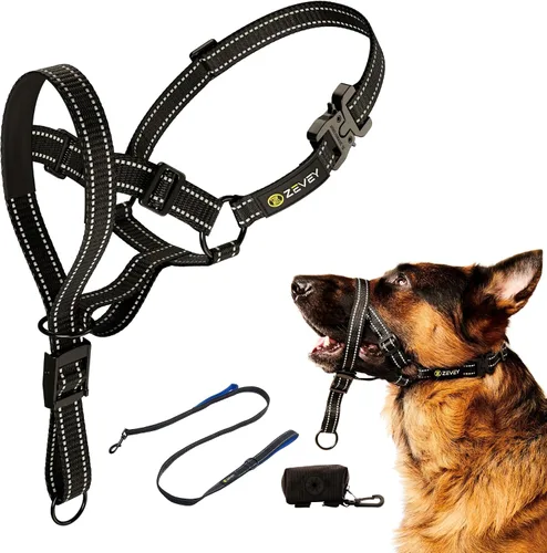 Vista 6 de Collar para la cabeza de perro con correa y correa de seguridad que detiene los tirones pesados de la correa, acolchado reflectante para la cabeza