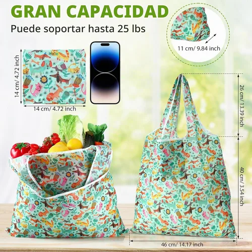 Vista 3 de Paterr 72 Pcs Reusable Grocery Bags Foldable Shopping Bag Waterproof Shopper Cute Bag Large Machine Washable Grocery Tote