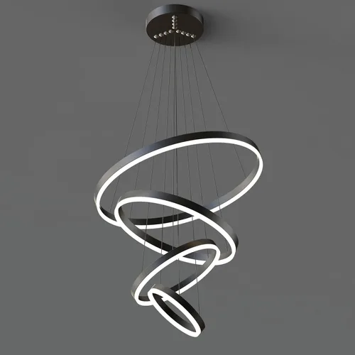 Vista 9 de Lámpara colgante LED moderna, lámpara de techo negra contemporánea con luces de anillo irregular para comedor, sala de estar, recámara, isla
