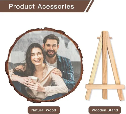 Vista 2 de Álbum de marco de fotos personalizado impresión de fotos personalizada en rodajas de madera, fotografía personalizada sobre obras de arte de madera