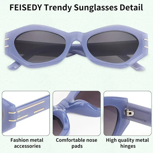 Vista 4 de FEISEDY Gafas de sol irregulares de moda Rectángulo con cuernos gruesos Gafas de sol de moda Sombras Retro UV400 Protección B2911