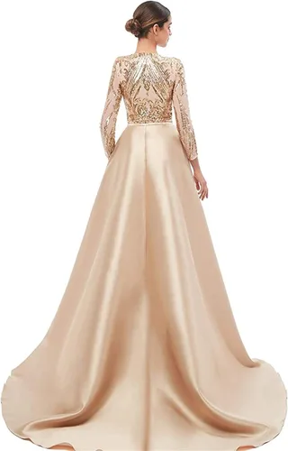 Vista 3 de Vestido de noche de sirena con lentejuelas para fiesta de graduación, vestido de baile formal, desmontable, manga larga