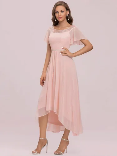 Vista 3 de Ever-Pretty Elegante vestido de dama de honor de gasa de manga corta alta y baja para mujer 0465