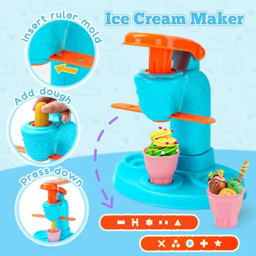 Vista 2 de SOCBTNSO Juego de masa 3 en 1, 59 piezas para niños de 4 a 8 años, kit de herramientas de masa con máquina para hacer helados, fideos