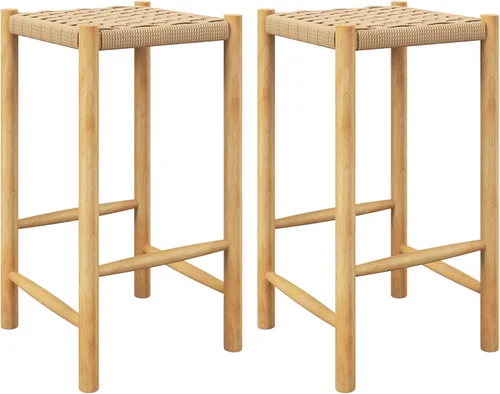 Vista 10 de Giantex Juego de 2 taburetes de madera, sillas bohemias sin espalda de 18 pulgadas de alto con patas de madera de goma, carga máxima de 330 libras