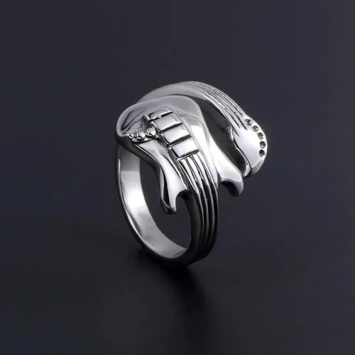 Vista 2 de LRGKMCWTOB Anillo de plata de ley 925 para hombre, estilo guitarra, música, concierto, fiesta, noche, escuela, graduación, moda, personalidad, hip