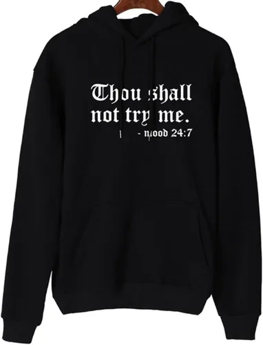 Vista 3 de Sudadera con capucha para mujer con texto en inglés "Thou Shall Not Try Me