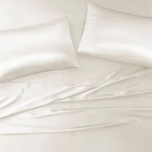 Vista 231 de Madison Park Essentials - Juego de sábanas de satén de lujo y sedoso con brillo natural, bolsillo elástico de 14 pulgadas para colchones de hasta 16