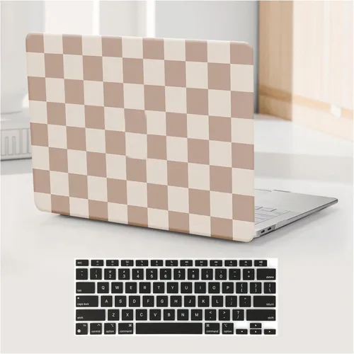 Vista 21 de Funda compatible con MacBook Air de 13 pulgadas (versión 2010-2017). Modelos: A1466 / A1369, funda rígida de piel crema texturizada a cuadros, sin