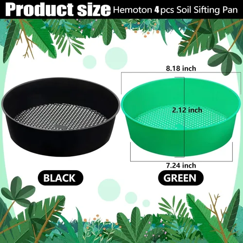Vista 2 de Paquete de 4 tamices de compost para tierra de jardín, tamiz redondo de plástico para arena, juego de bandejas tamizadoras para jardinería y trabajo