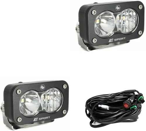 Vista 13 de Baja Designs S2 Sport - Par de cápsulas de luz LED negras – 2 unidades LED con arnés de cableado (conducción/combinado; ámbar)