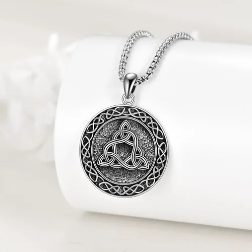 Vista 3 de Collar de nudo celta de plata de ley, triángulo irlandés, joyería celta para mujeres y hombres, Metal,