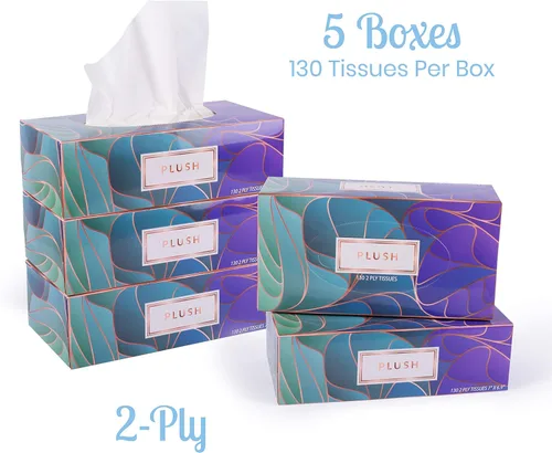 Vista 7 de Pañuelos faciales de felpa de 130 por caja, tamaño de 7 x 6.9 pulgadas, 2 capas, suaves, lisos, ideales para baño, escuela, hogar, cocina o en tu