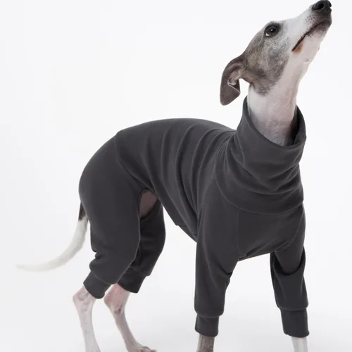 Vista 8 de Ropa interior mullida de algodón acogedora para galgos italianos, whippets, pijamas y overoles súper suaves y cálidos (S, gris)