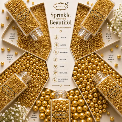 Vista 8 de Confect Gránulos Dorados de Perlas Gránulos Dorados para Decoración de Pasteles y Cupcakes y Celebración Paquete Surtido de 5 All That Glitters