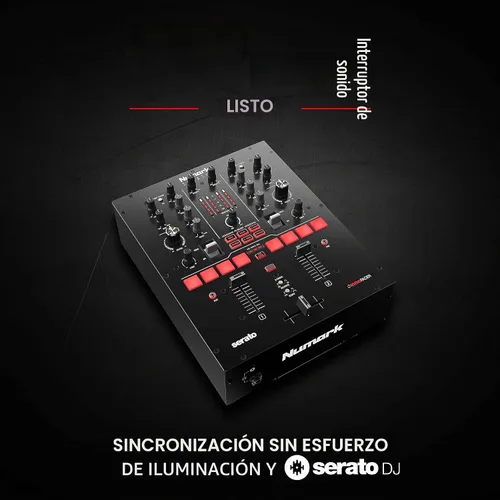 Vista 4 de Numark Scratch + SoundSwitch DMX Micro Interface Mezclador de arañazos DJ de 2 canales con Innofader Crossfader, licencia DVS, almohadillas