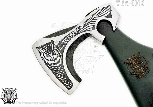 Vista 5 de Axes Hacha vikinga hecha a mano Hacha de batalla nórdica con cabeza de acero al carbono y diseño de grabado negro, mango de madera de fresno