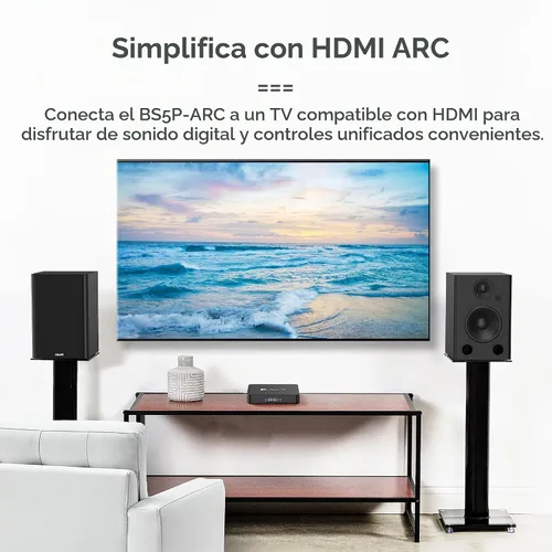 Vista 3 de NEUMITECH NEUMI BS5P-ARC Altavoces de estantería con alimentación de 75 vatios, Bluetooth, HDMI, USB, Óptico, Coaxial, Control remoto, Woofer de 5