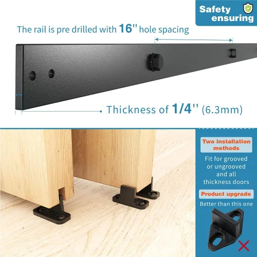 Vista 6 de ZEKOO - Kit de herrajes para puerta de granero de 5 pies y 2 puertas, pista única, ahorro de espacio J-shape rollrer, Heavy-Duty,Sliding Smooth &