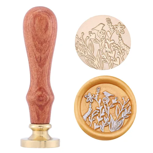 Vista 7 de Yoption Sello de sello de cera de hoja con luna, sello botánico vintage para invitaciones de boda, sobres de embalaje de regalo Una luna con hoja