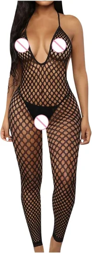 Vista 4 de Women Sheer Mesh Leopard Print Bodystocking Bodysuit Lingerie Sexy One Shoulder Leg Asymmetric Teddy Onesie Babydoll Clubwear